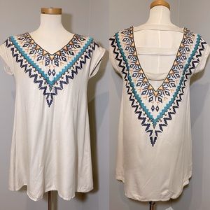 JUDITH MARCH Cotton Open Back Mini Dress with Embroidery CREAM / MEDIUM
